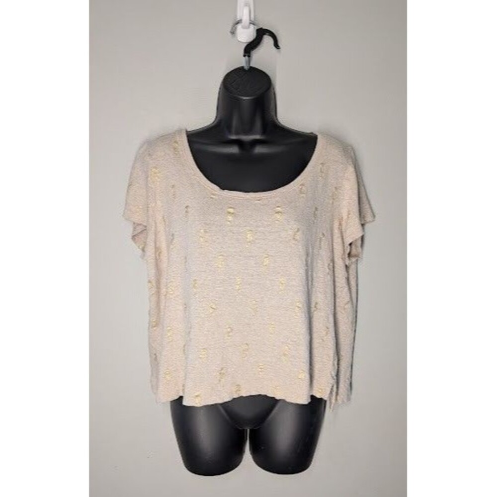 J. Jill Love Linen Seahorse Print Top Women XL Biege Gold Short Sleeve Resort